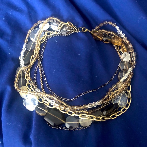 Layered gold tone and beaded necklace